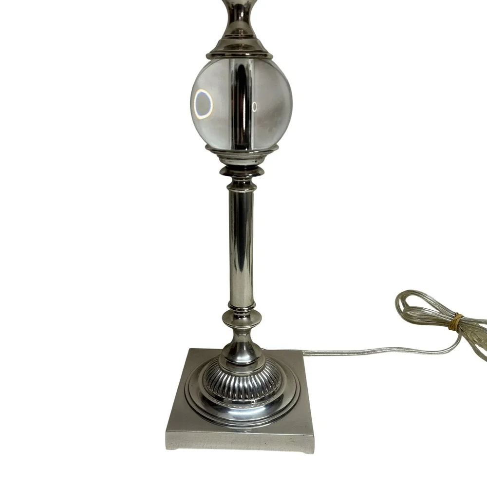 Restoration Hardware Polished Nickel Crystal Ball Orb Table Lamp w Pleated Shade